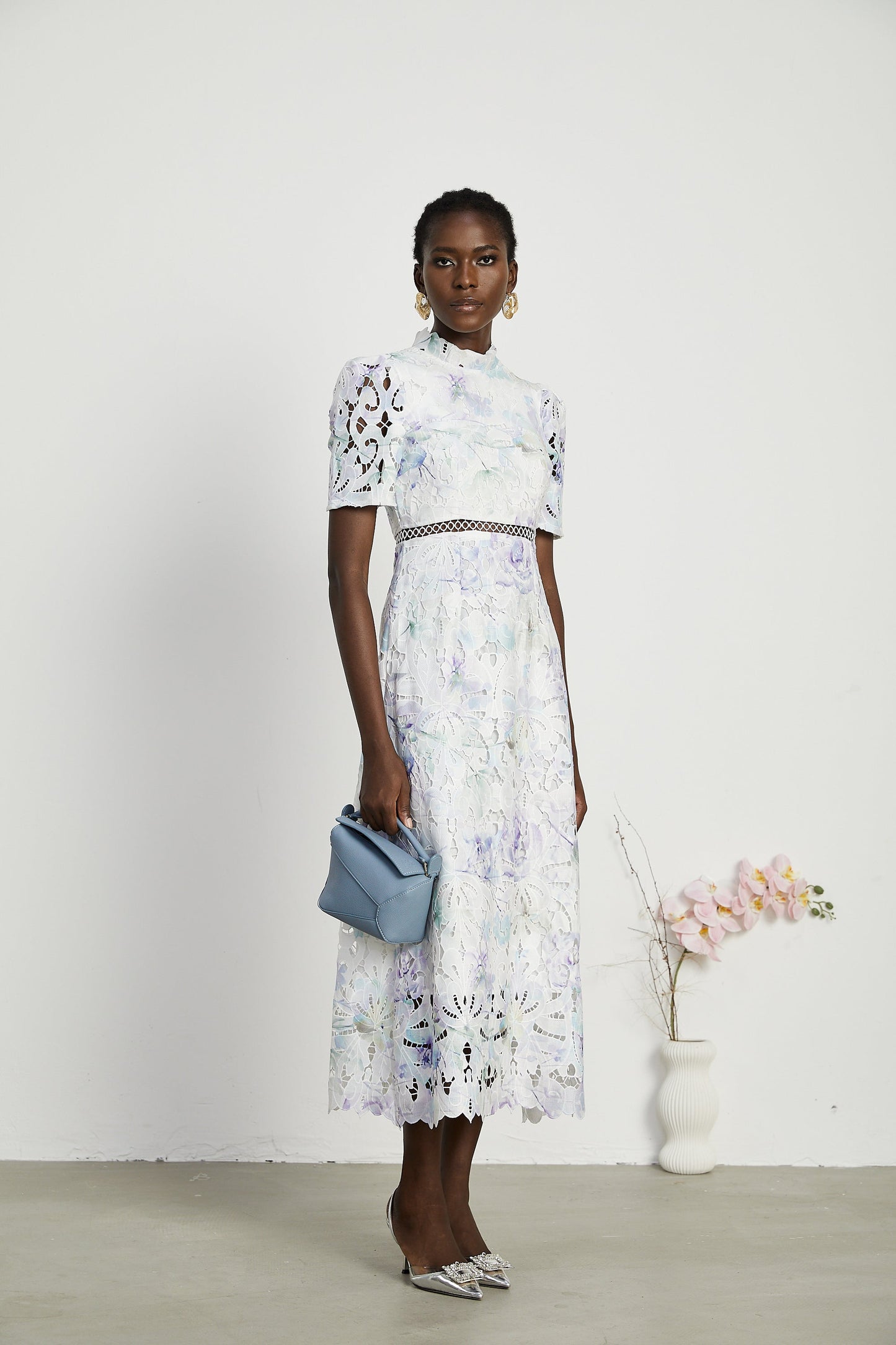 Levoire | Robe Midi À Encolure En Dentelle Imprimé Floral