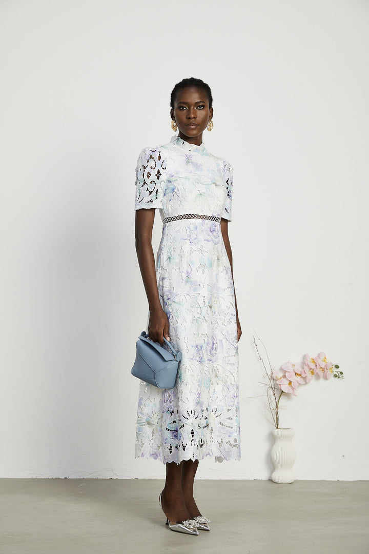 Levoire | Robe Midi À Encolure En Dentelle Imprimé Floral