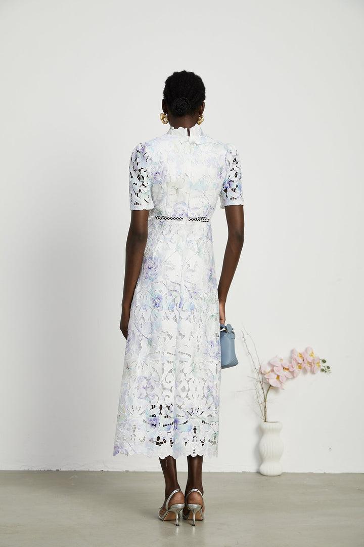 Levoire | Robe Midi À Encolure En Dentelle Imprimé Floral