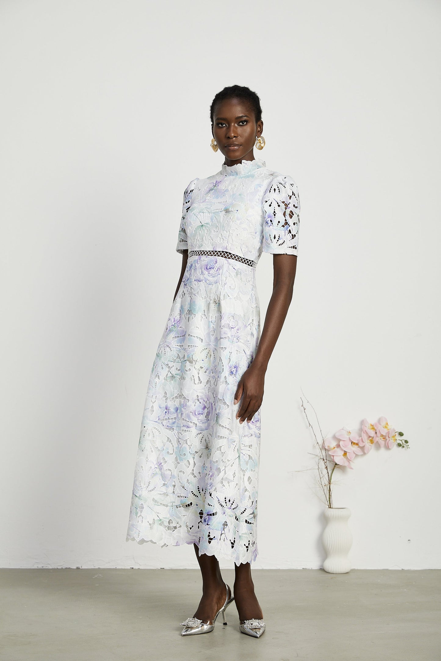 Levoire | Robe Midi À Encolure En Dentelle Imprimé Floral