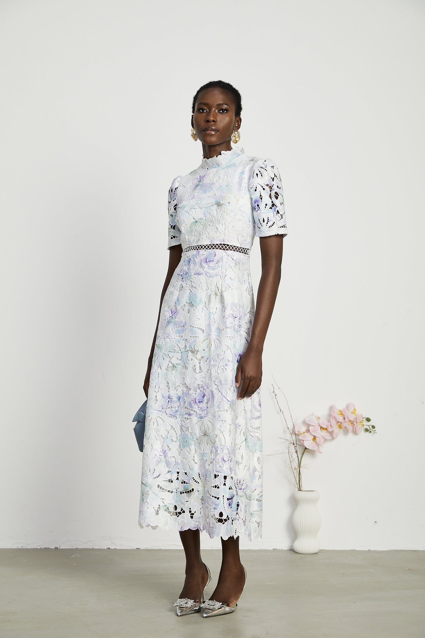 Levoire | Robe Midi À Encolure En Dentelle Imprimé Floral