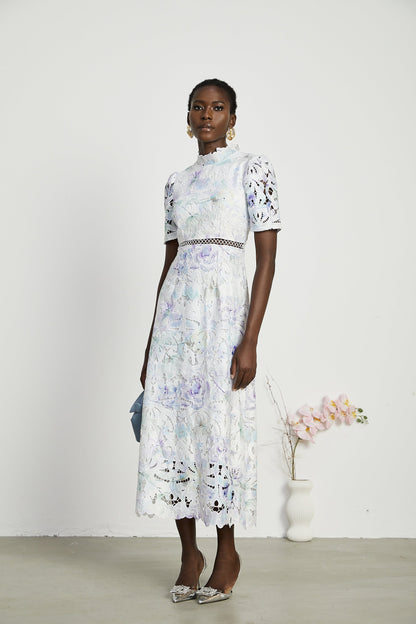 Levoire | Robe Midi À Encolure En Dentelle Imprimé Floral