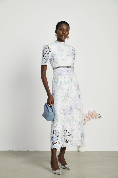 Levoire | Robe Midi À Encolure En Dentelle Imprimé Floral