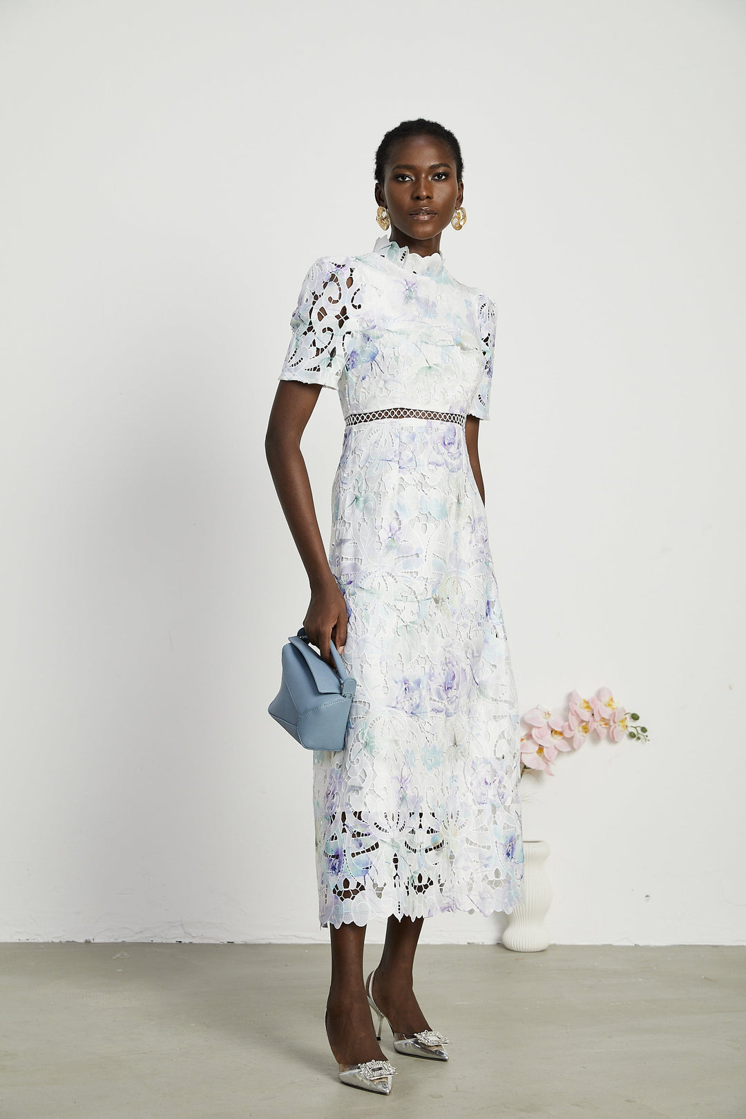 Levoire | Robe Midi À Encolure En Dentelle Imprimé Floral