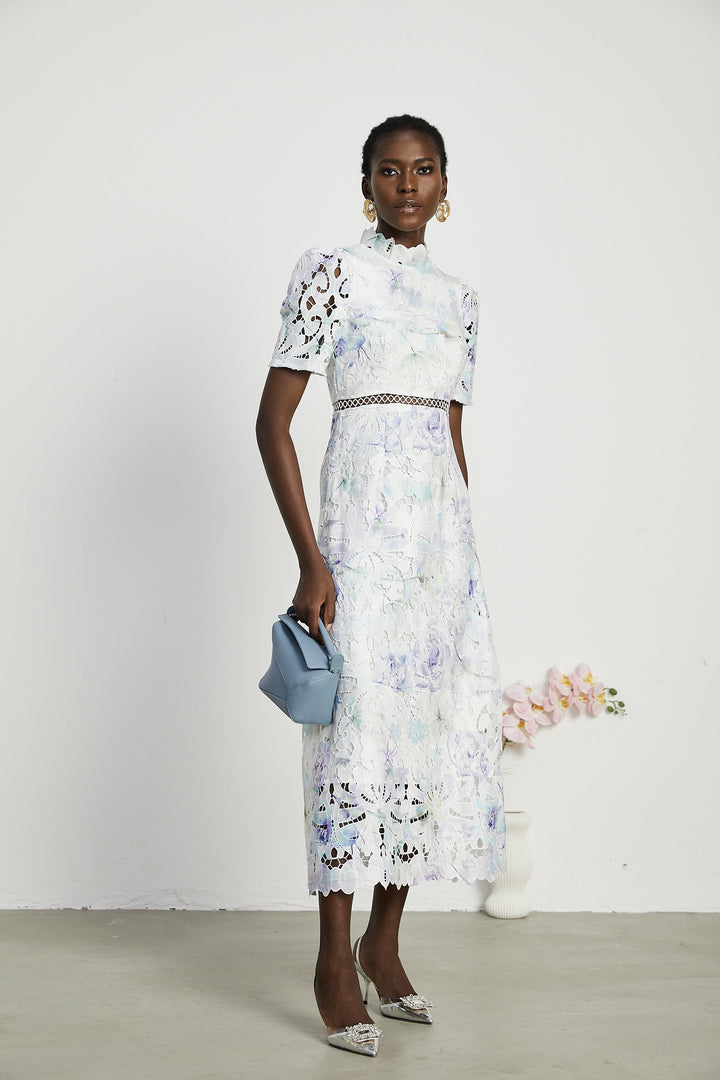 Levoire | Robe Midi À Encolure En Dentelle Imprimé Floral