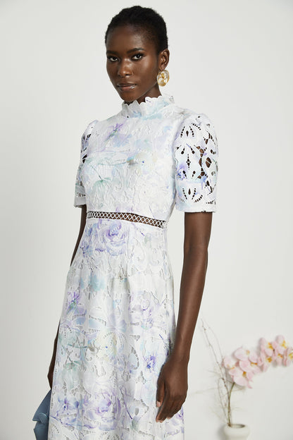 Levoire | Robe Midi À Encolure En Dentelle Imprimé Floral