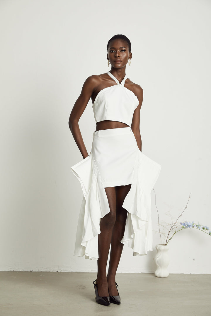 Levoire | Blanc Faux Fleurs Torsadé Crop Top