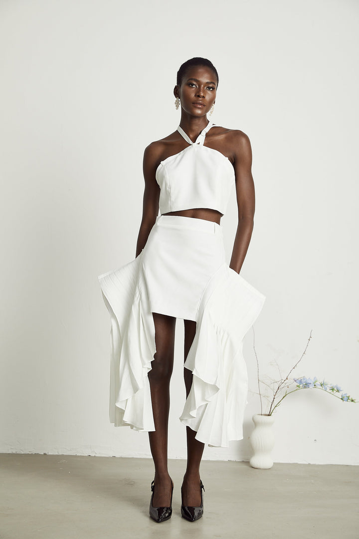 Levoire | Blanc Faux Fleurs Torsadé Crop Top