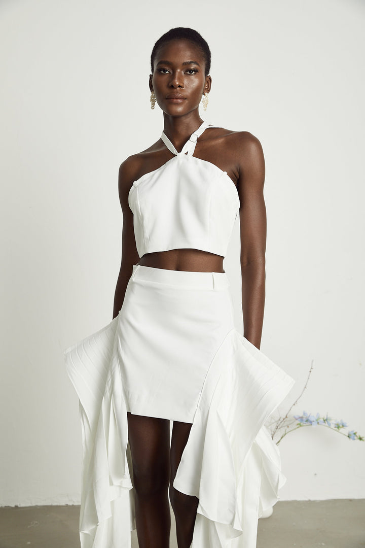 Levoire | Blanc Faux Fleurs Torsadé Crop Top