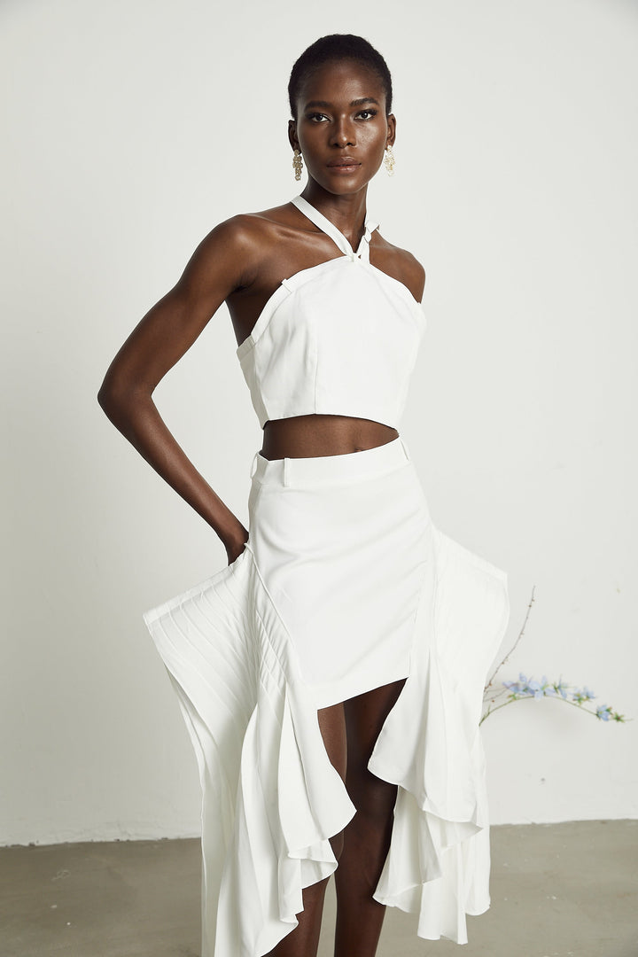 Levoire | Blanc Faux Fleurs Torsadé Crop Top