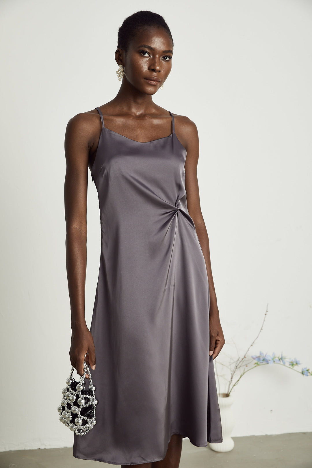 Levoire | Robe Midi Satin Détail Twist