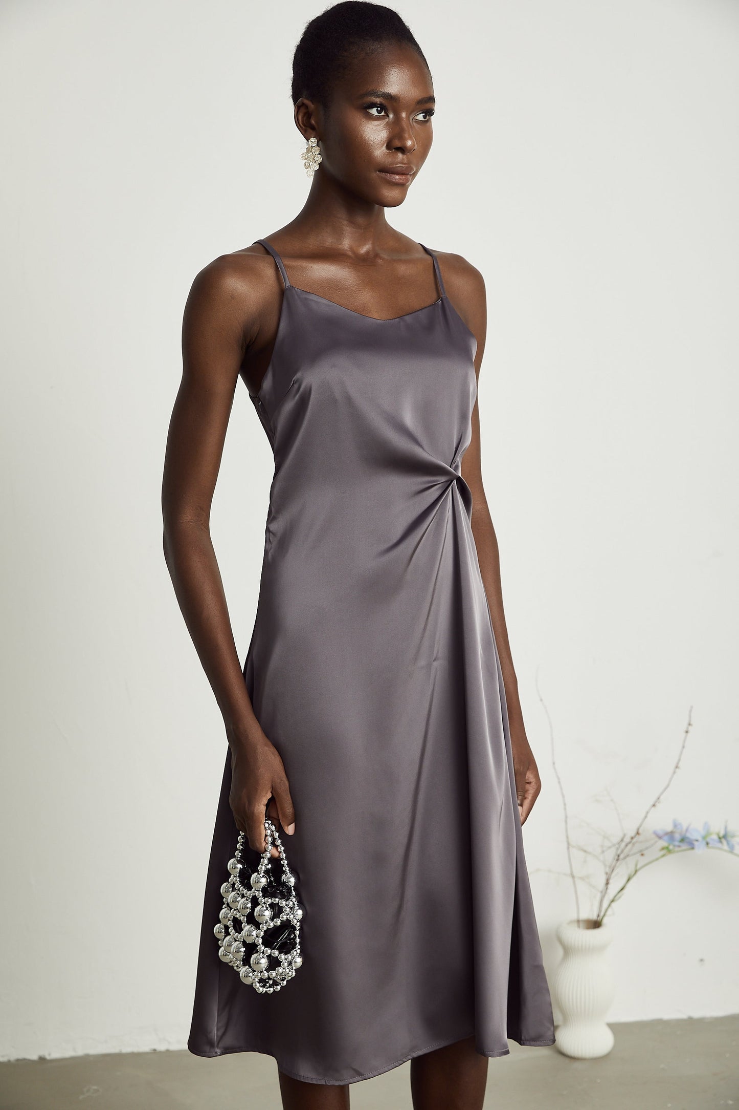 Levoire | Robe Midi Satin Détail Twist