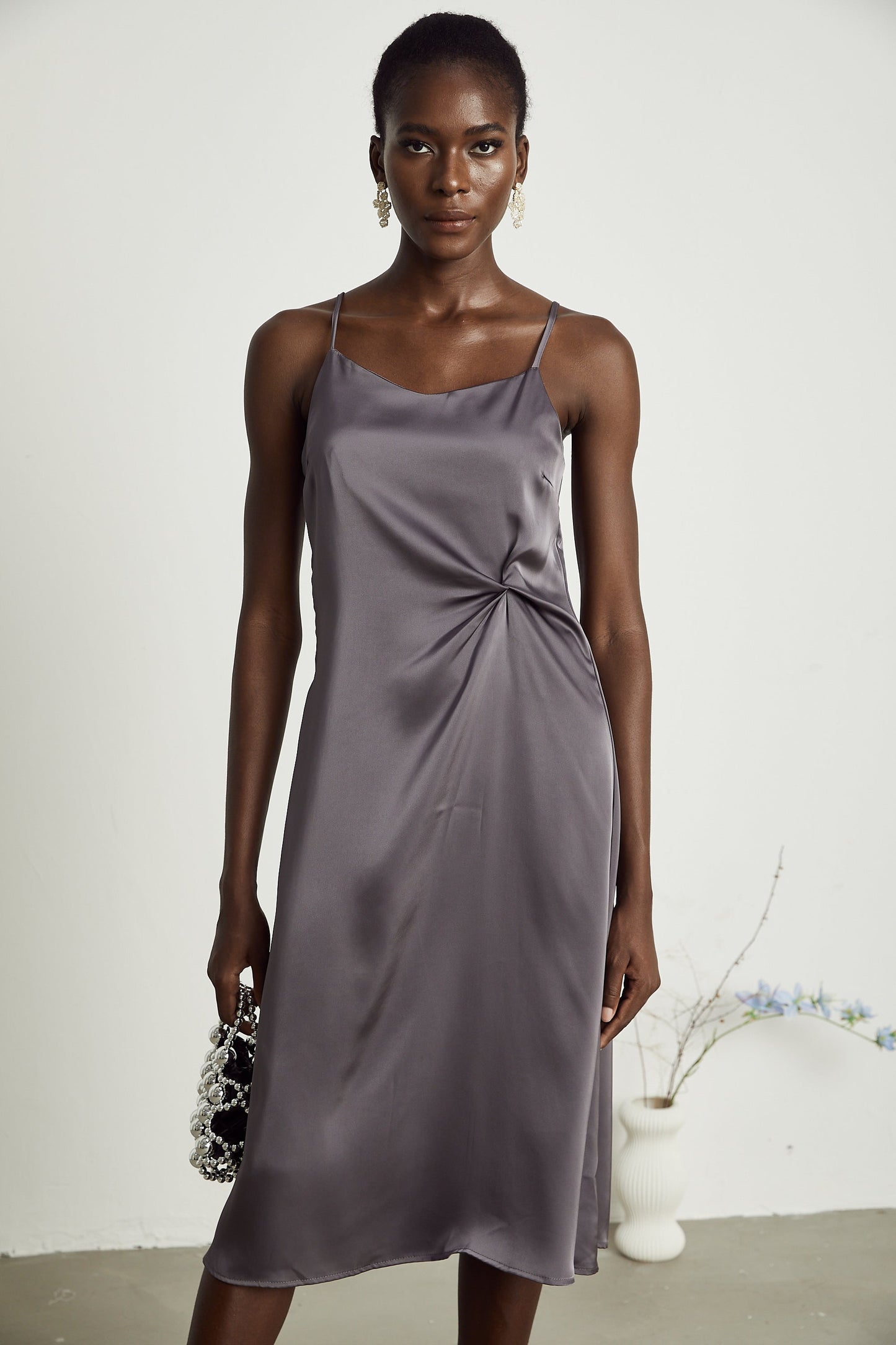 Levoire | Robe Midi Satin Détail Twist