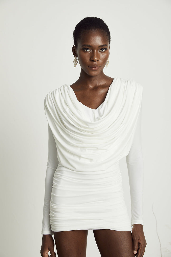 Levoire | Col Châle Robe Mini Plissée