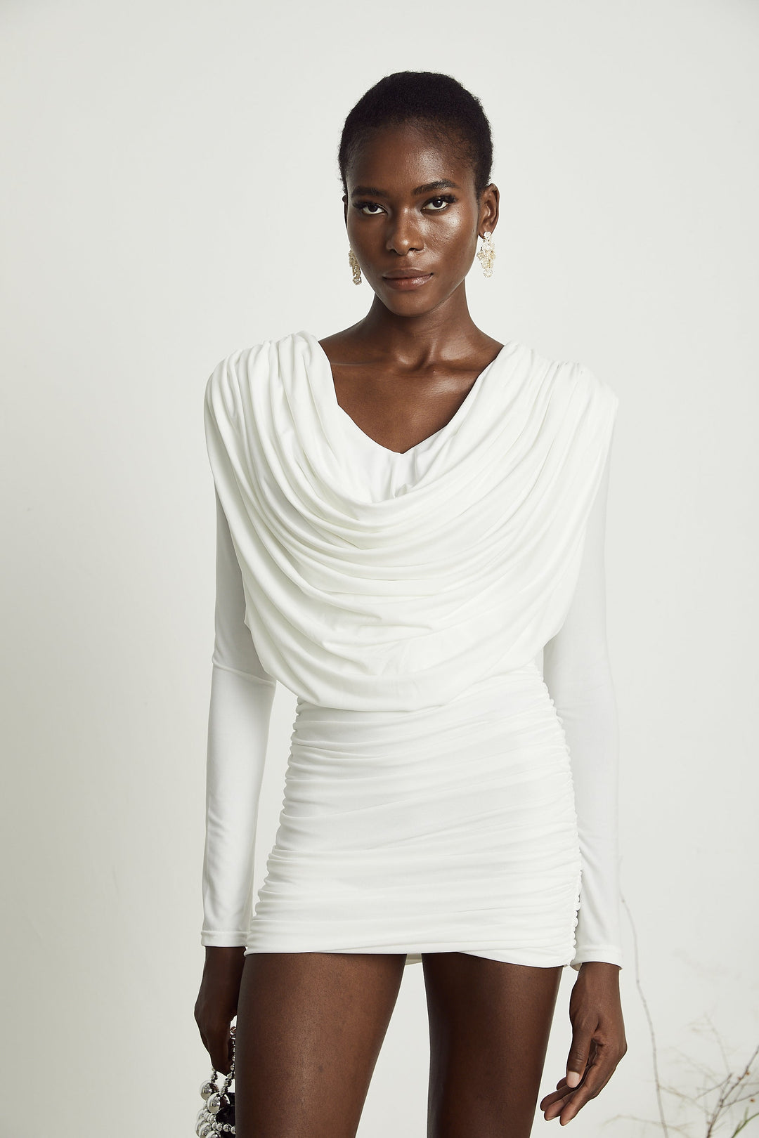 Levoire | Col Châle Robe Mini Plissée