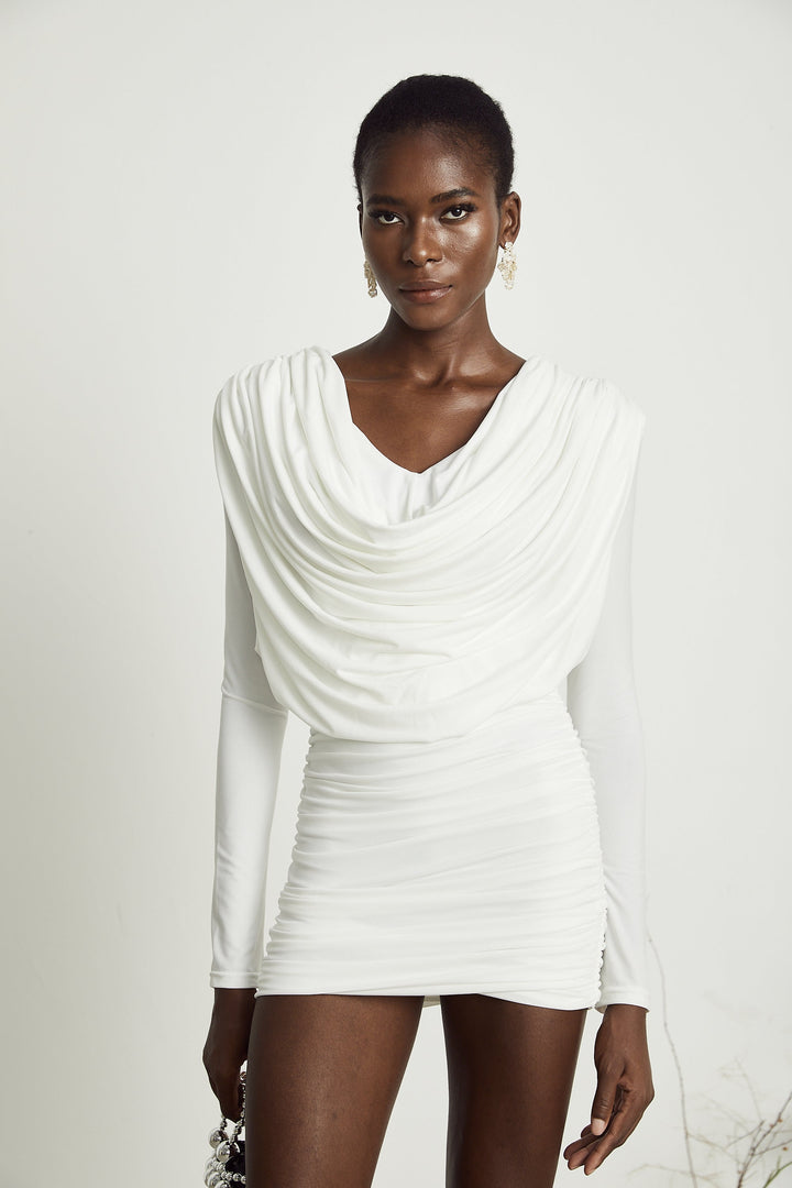 Levoire | Col Châle Robe Mini Plissée