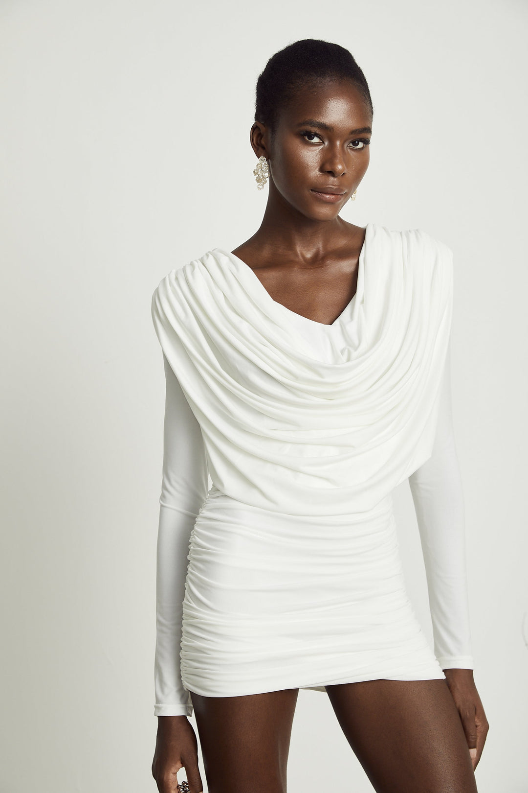 Levoire | Col Châle Robe Mini Plissée