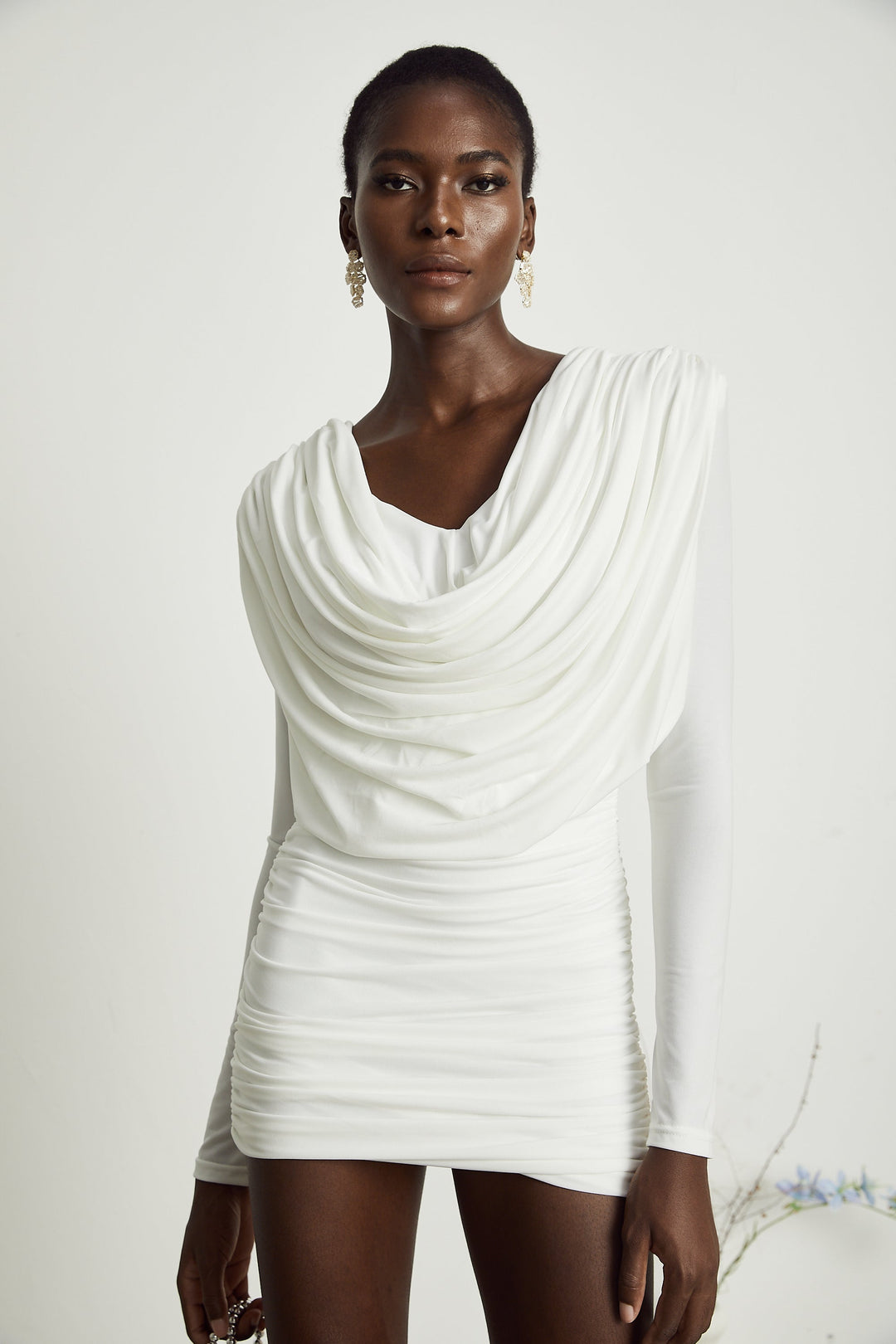 Levoire | Col Châle Robe Mini Plissée