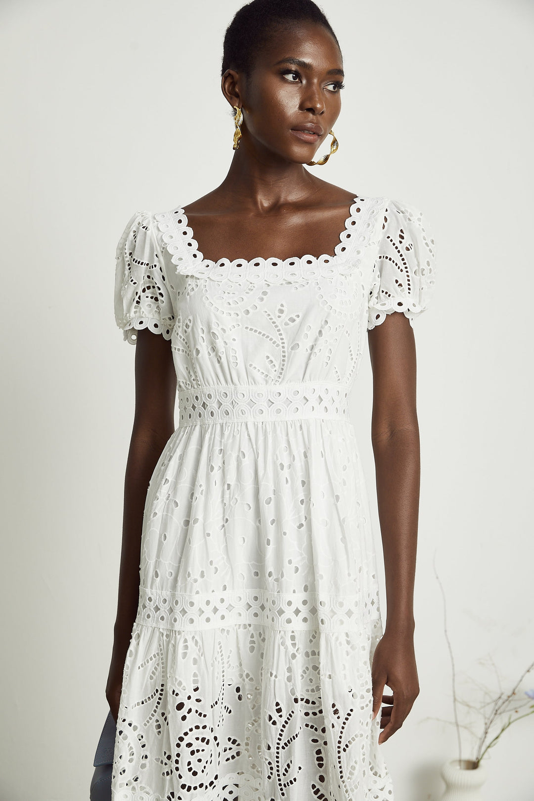 Levoire | Dentelle Découpée Semi Transparent Midi Robe