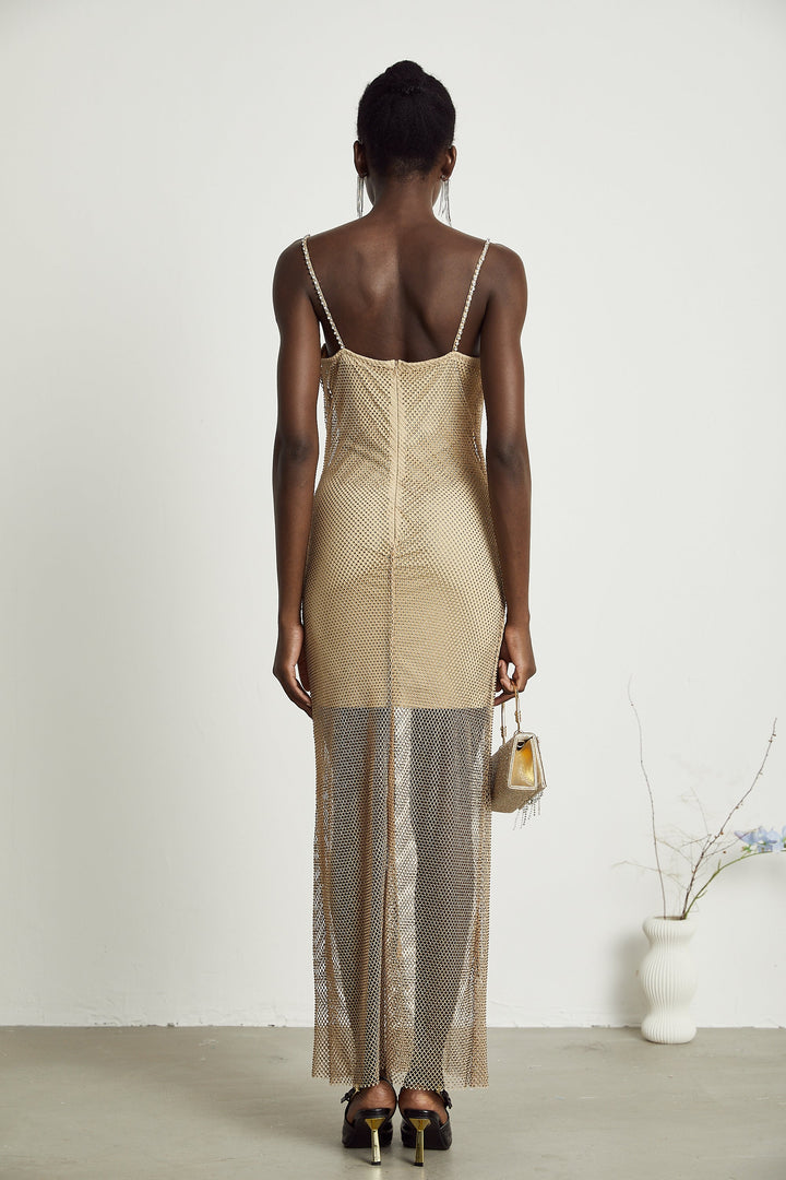 Levoire | Robe Midi En Or Ornée De Cristaux