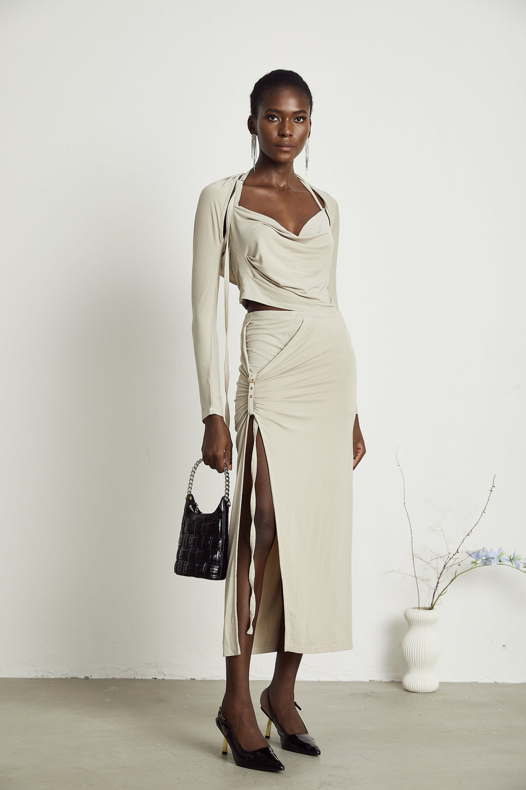 Levoire | Top En Jersey Khaki & Jupe Ensemble Assorti