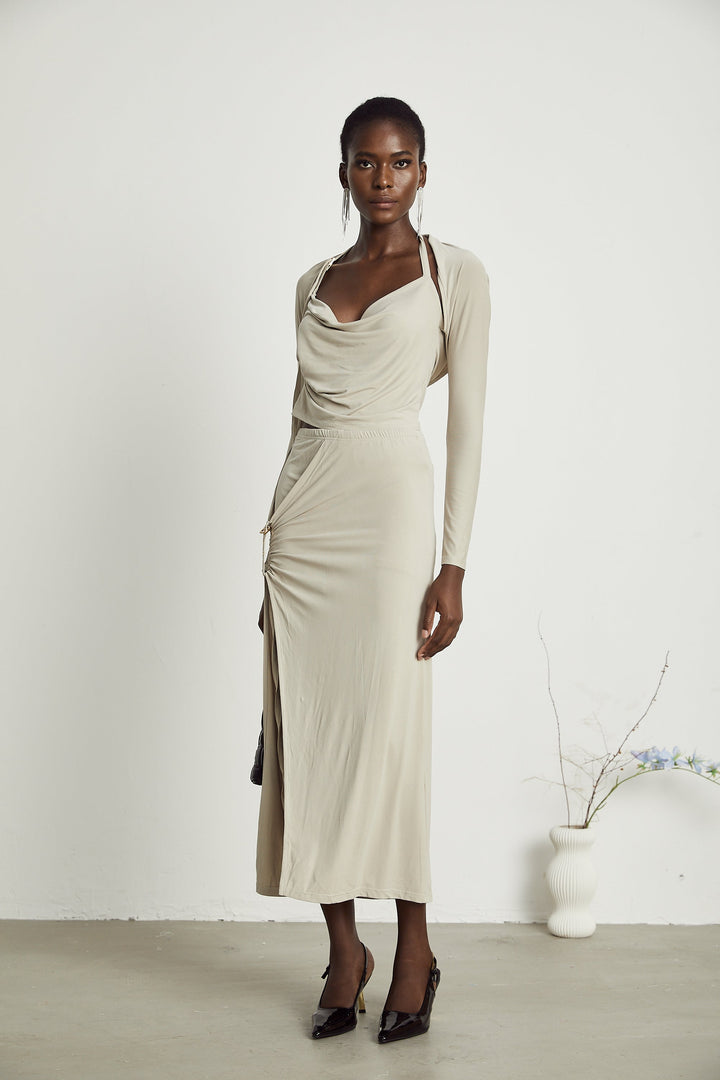 Levoire | Top En Jersey Khaki & Jupe Ensemble Assorti