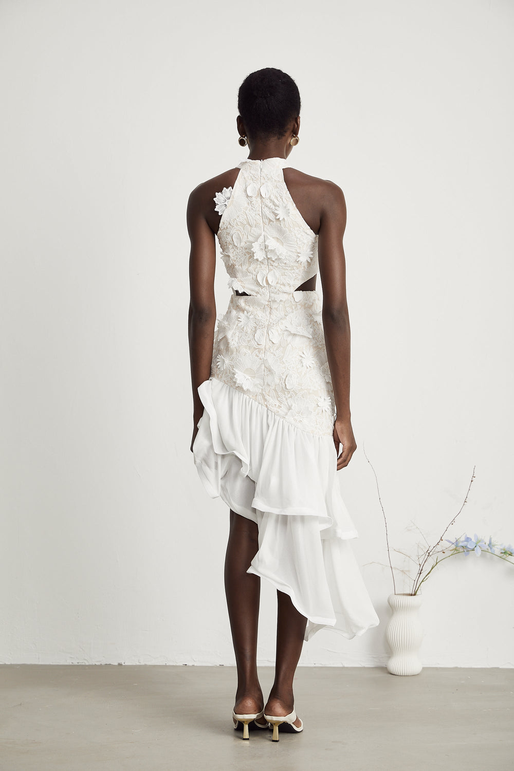 Levoire | Fausse Fleurs Robe Midi Asymétrique