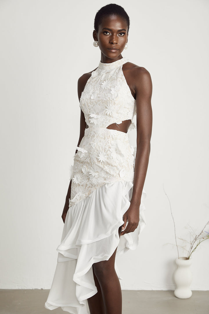 Levoire | Fausse Fleurs Robe Midi Asymétrique