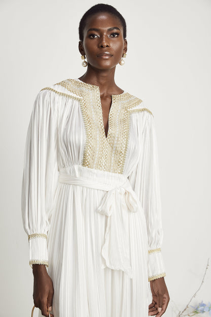 Levoire | Robe Midi Plissée Dorée Angulaire