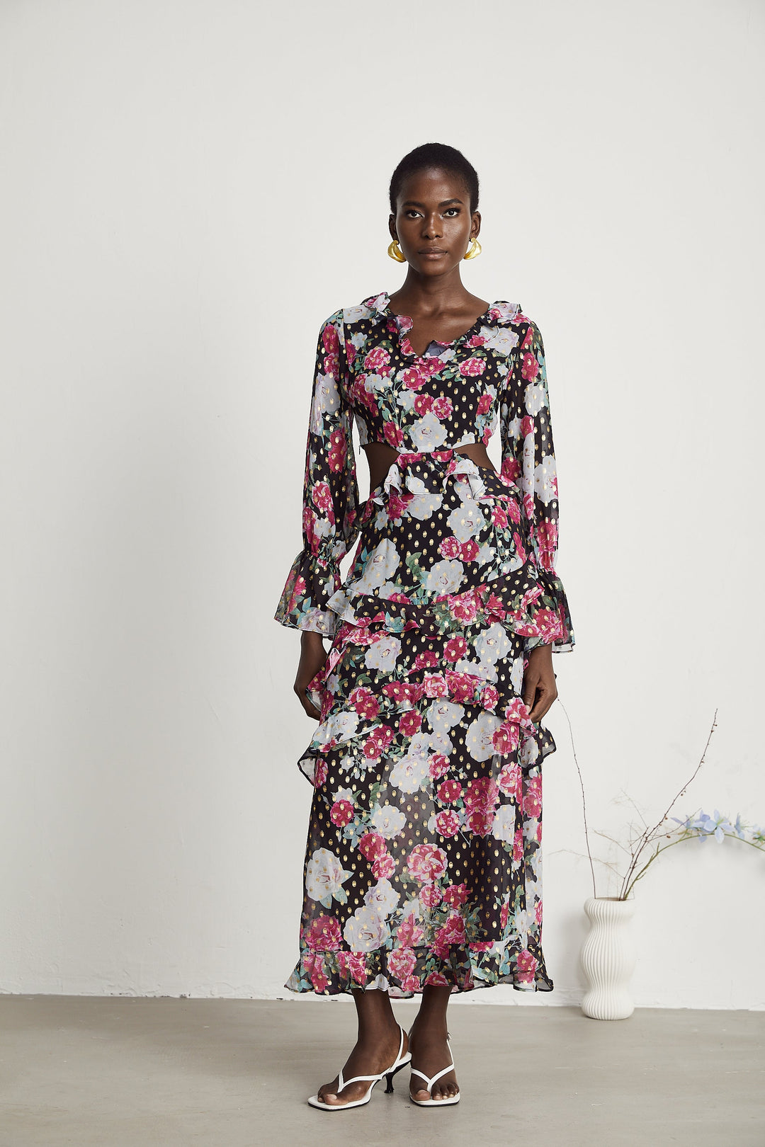 Levoire | Imprimé Floral Volants Midi Robe