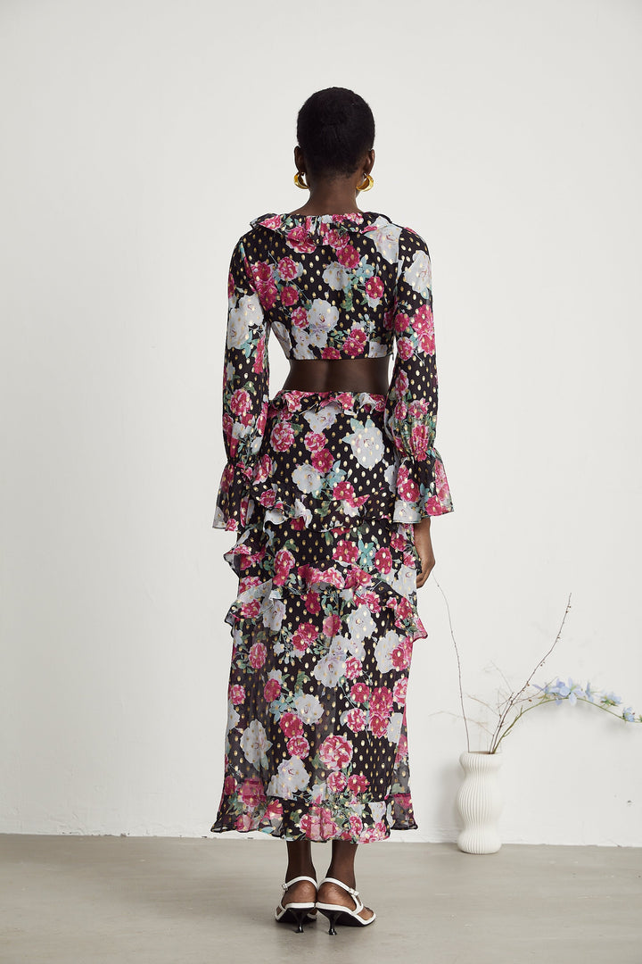 Levoire | Imprimé Floral Volants Midi Robe