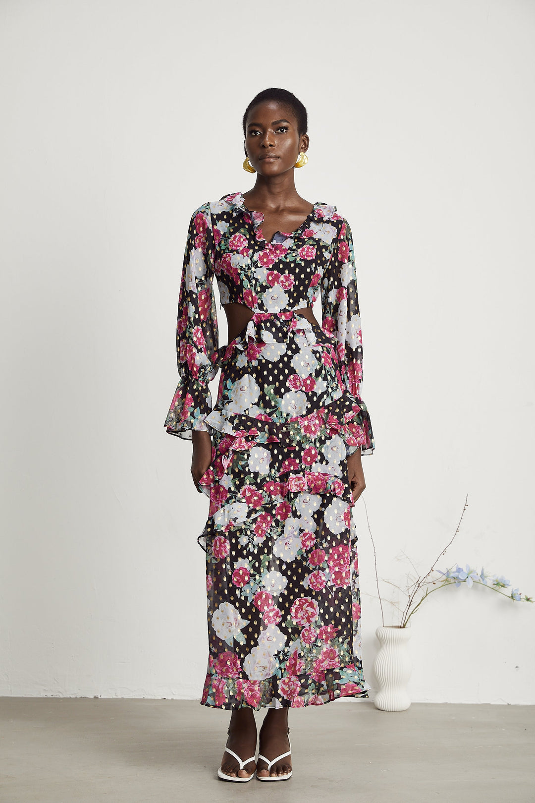 Levoire | Imprimé Floral Volants Midi Robe