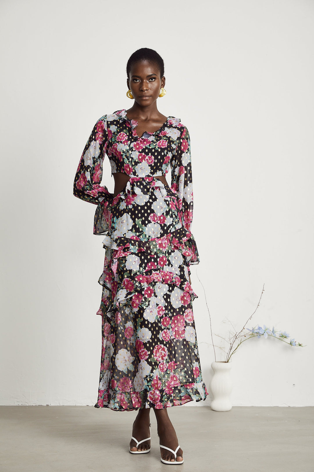 Levoire | Imprimé Floral Volants Midi Robe