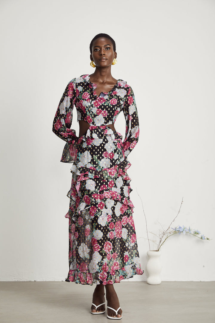 Levoire | Imprimé Floral Volants Midi Robe