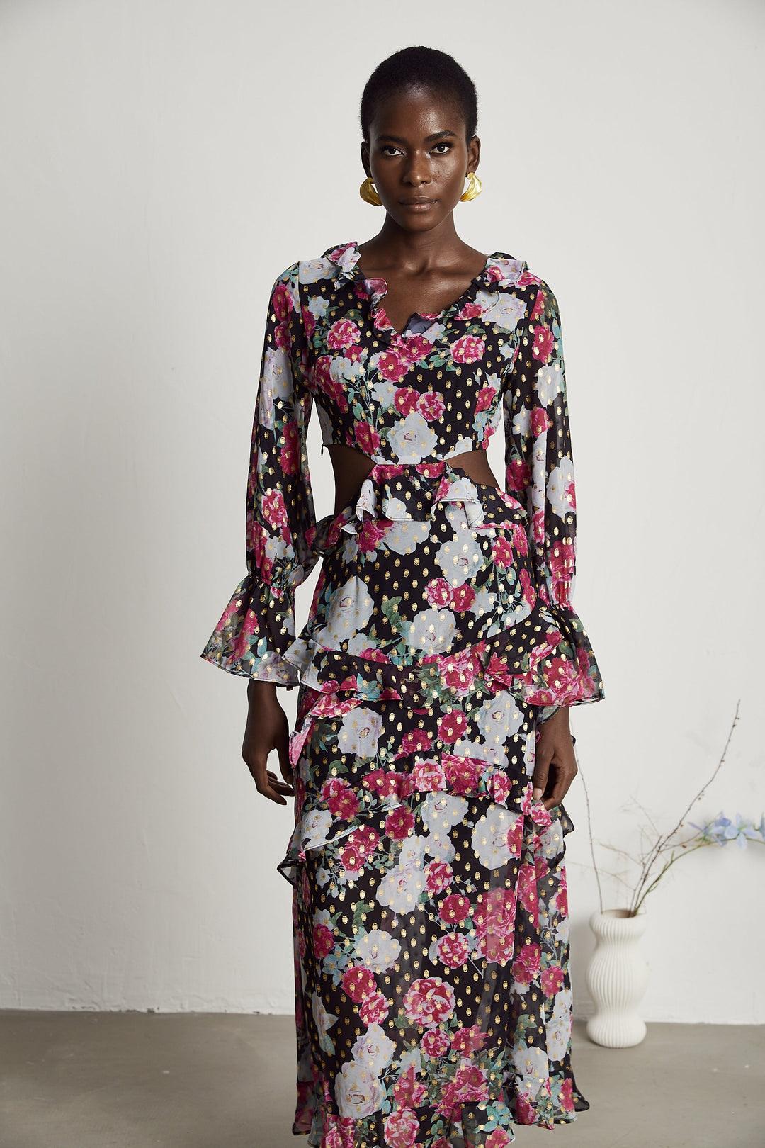 Levoire | Imprimé Floral Volants Midi Robe