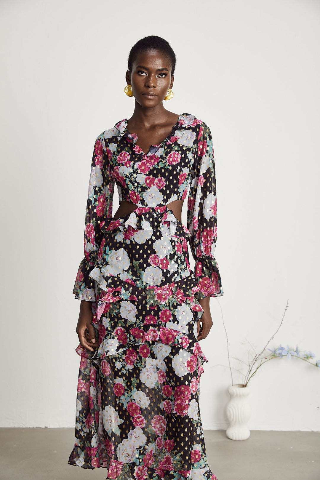 Levoire | Imprimé Floral Volants Midi Robe