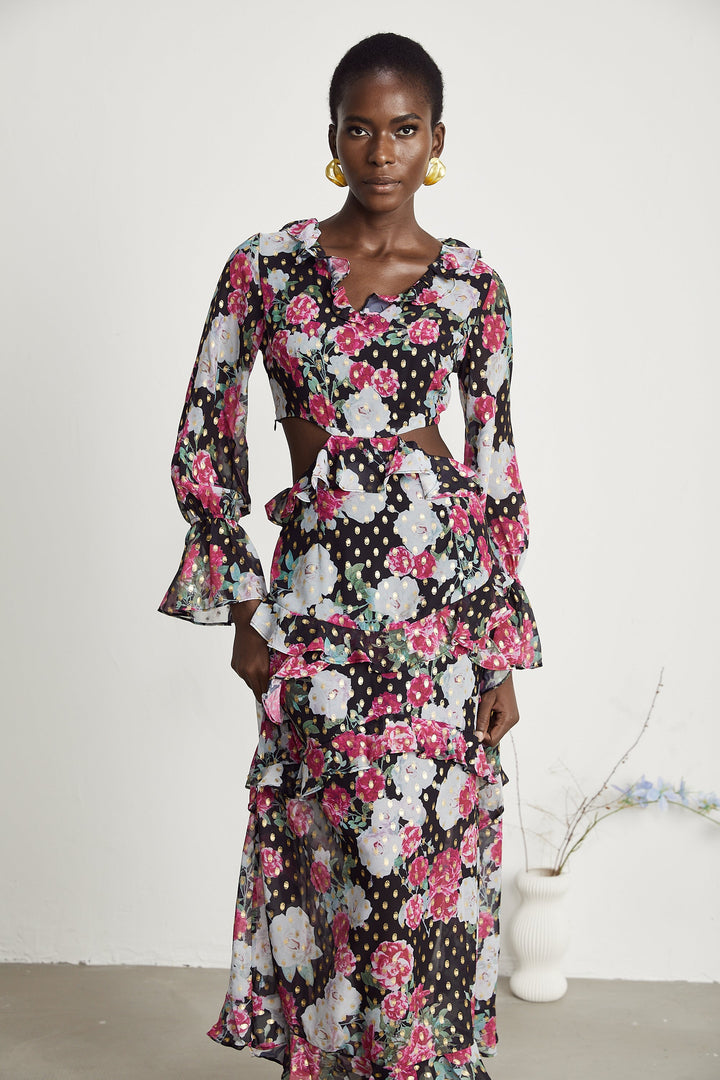 Levoire | Imprimé Floral Volants Midi Robe