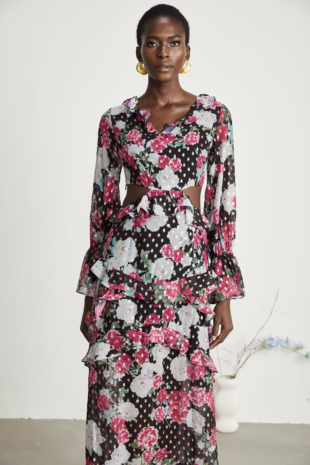 Levoire | Imprimé Floral Volants Midi Robe