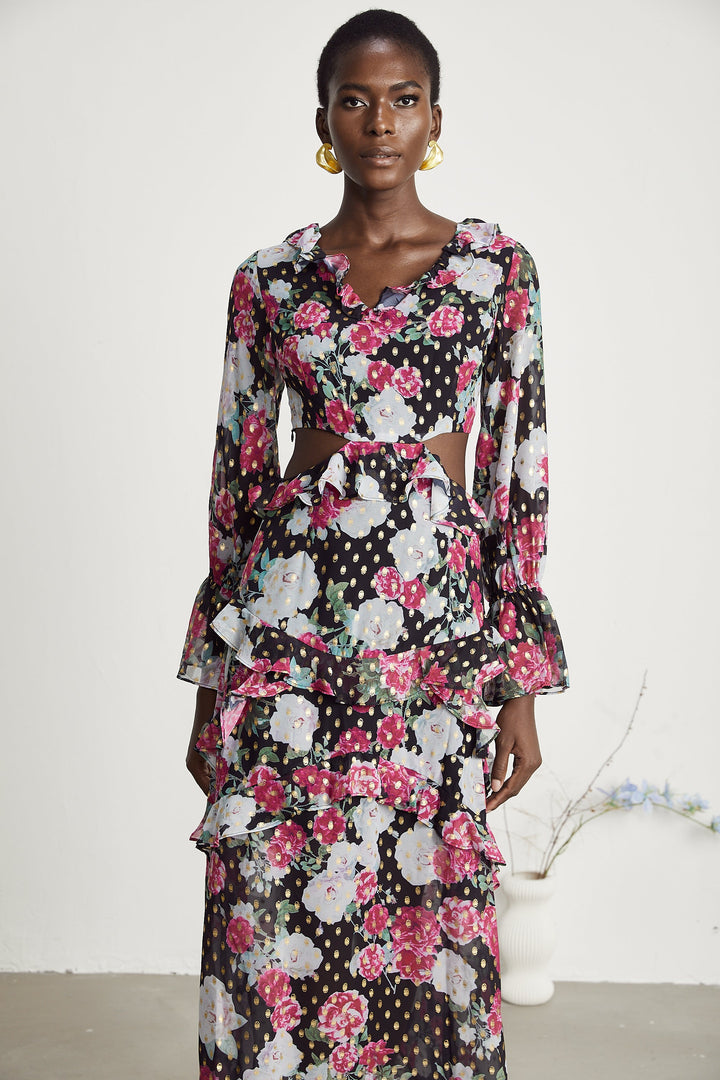 Levoire | Imprimé Floral Volants Midi Robe