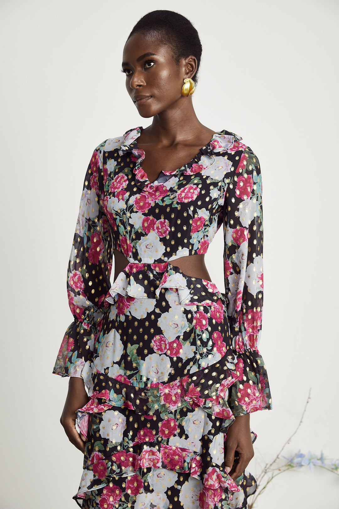 Levoire | Imprimé Floral Volants Midi Robe