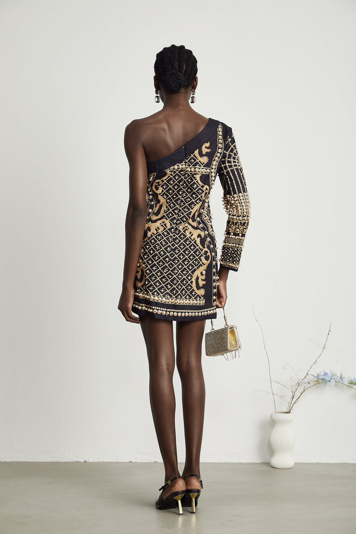 Levoire | Mono Épaule Faux Perle Mini Robe