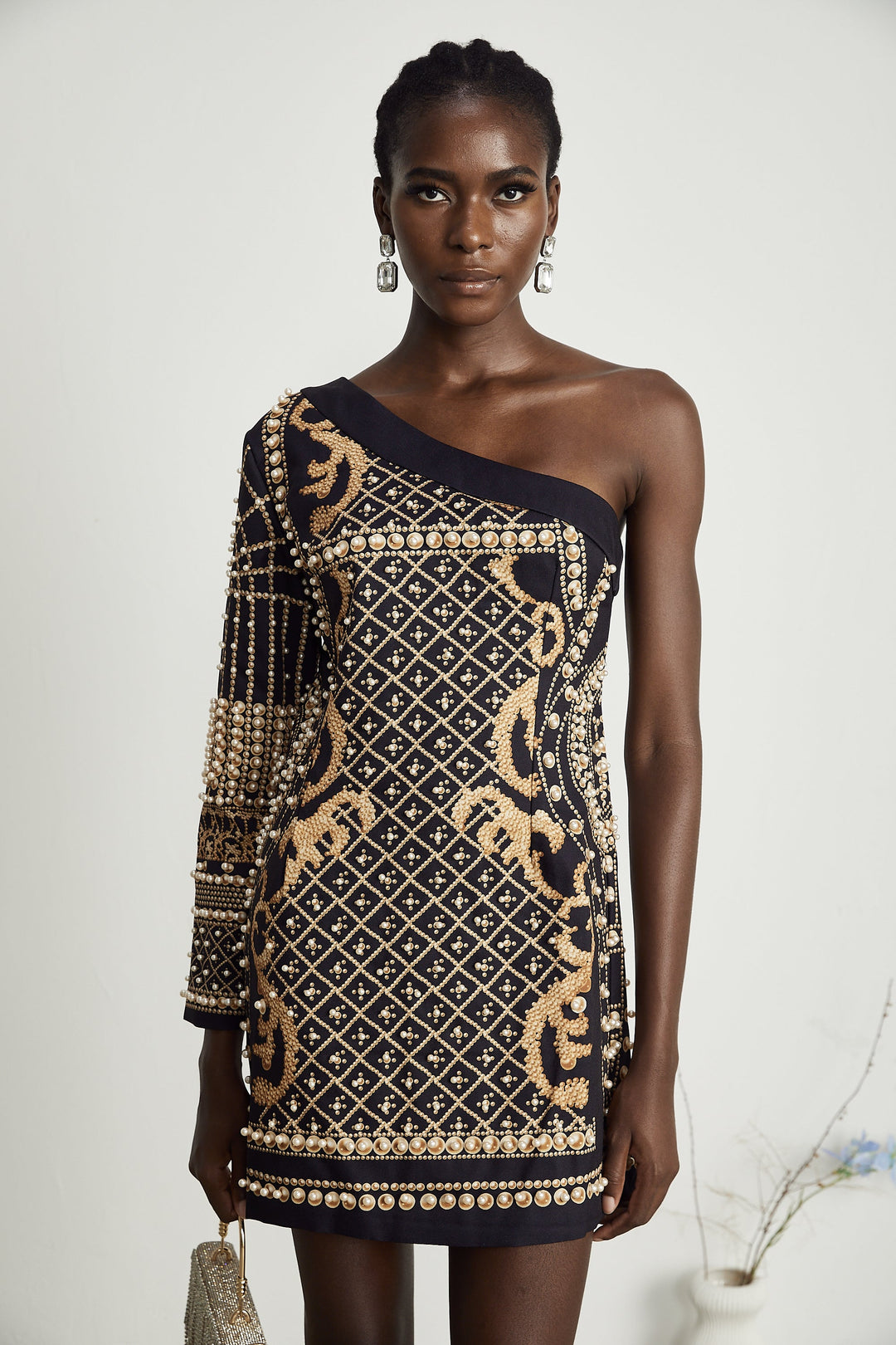 Levoire | Mono Épaule Faux Perle Mini Robe