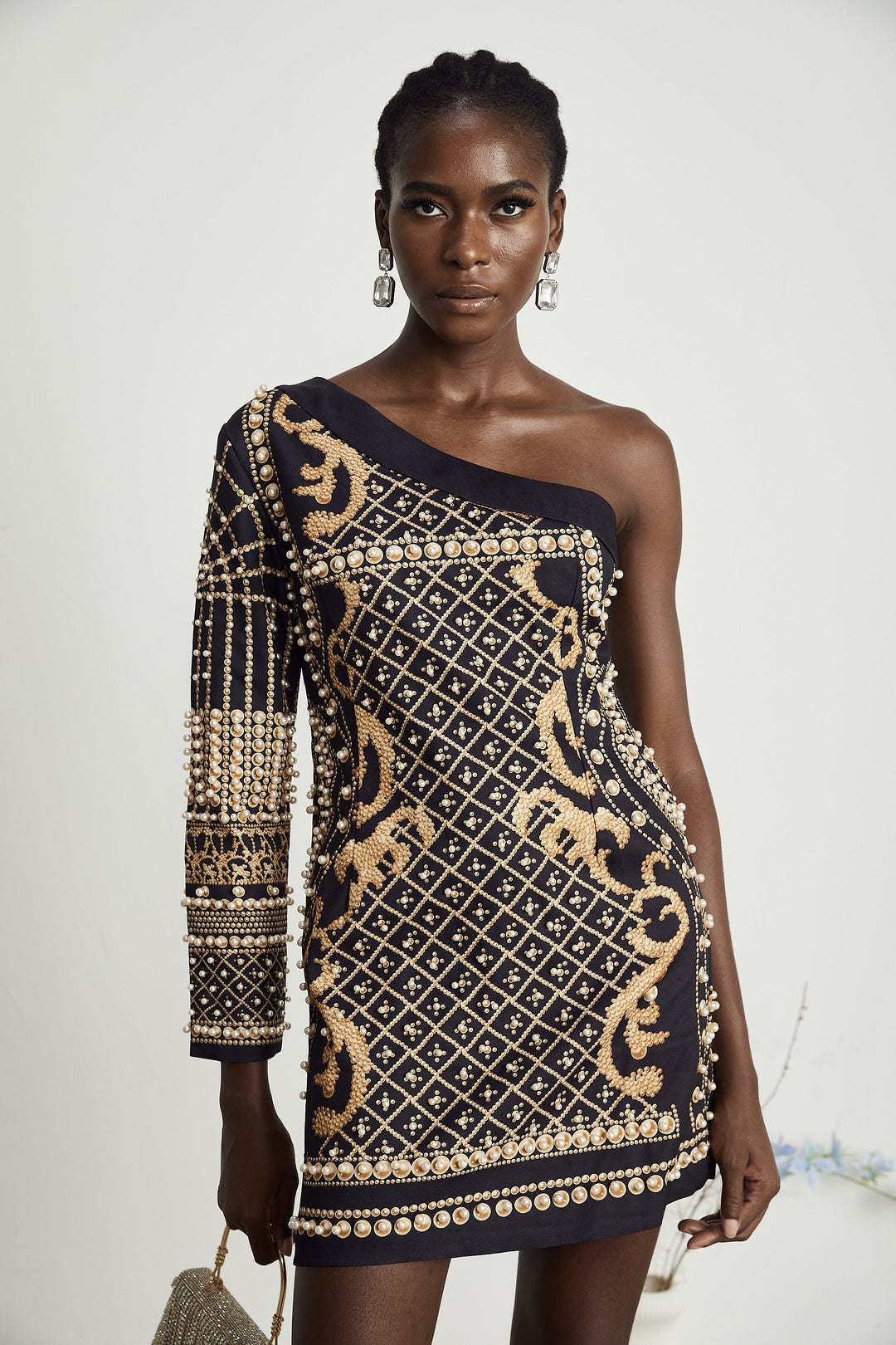 Levoire | Mono Épaule Faux Perle Mini Robe