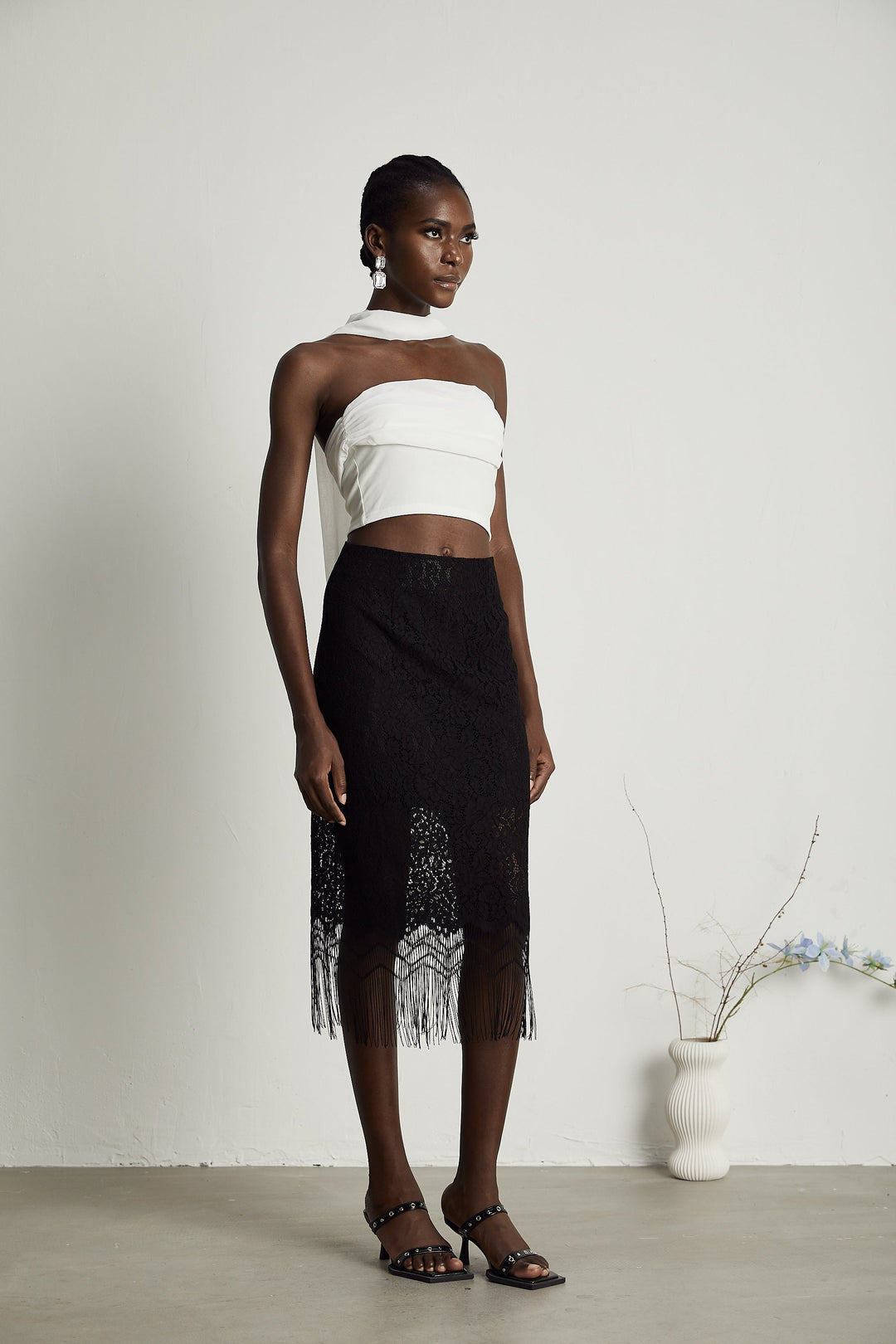 Levoire | Dentelle Brodée Franges Ourlet Jupe