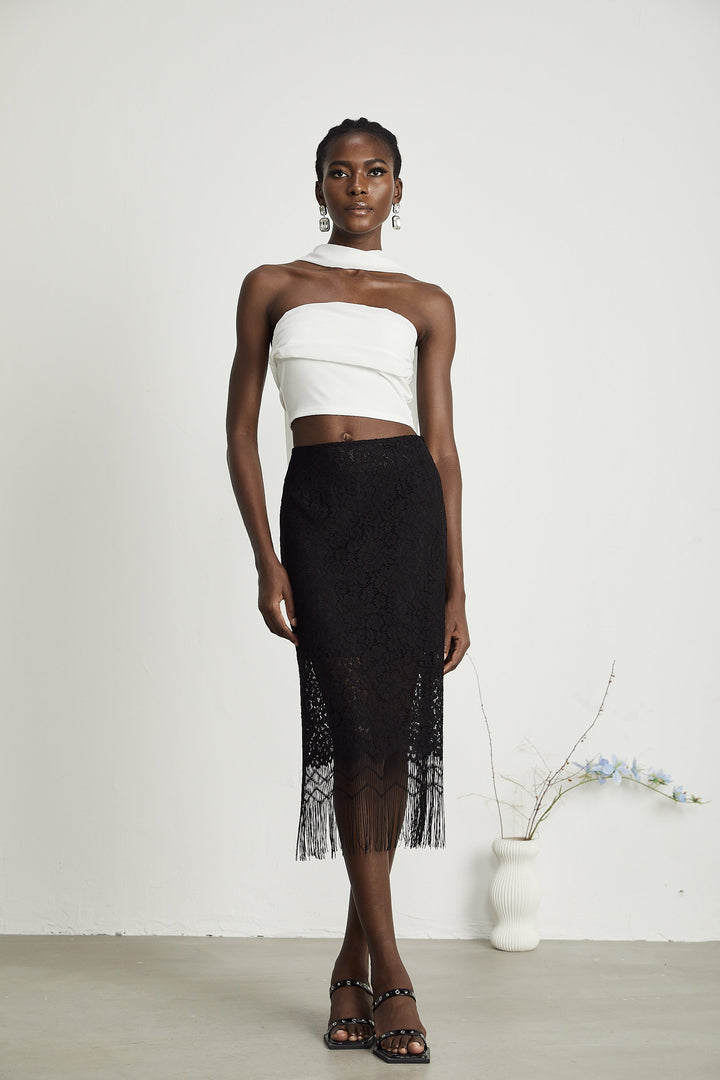 Levoire | Dentelle Brodée Franges Ourlet Jupe