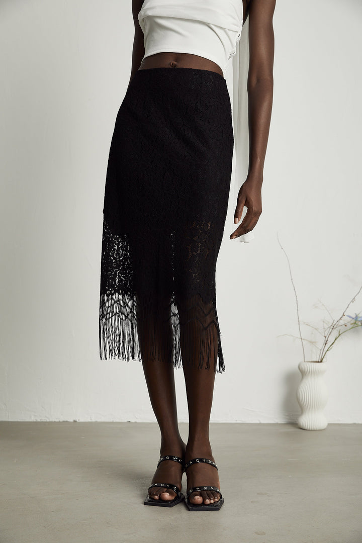 Levoire | Dentelle Brodée Franges Ourlet Jupe