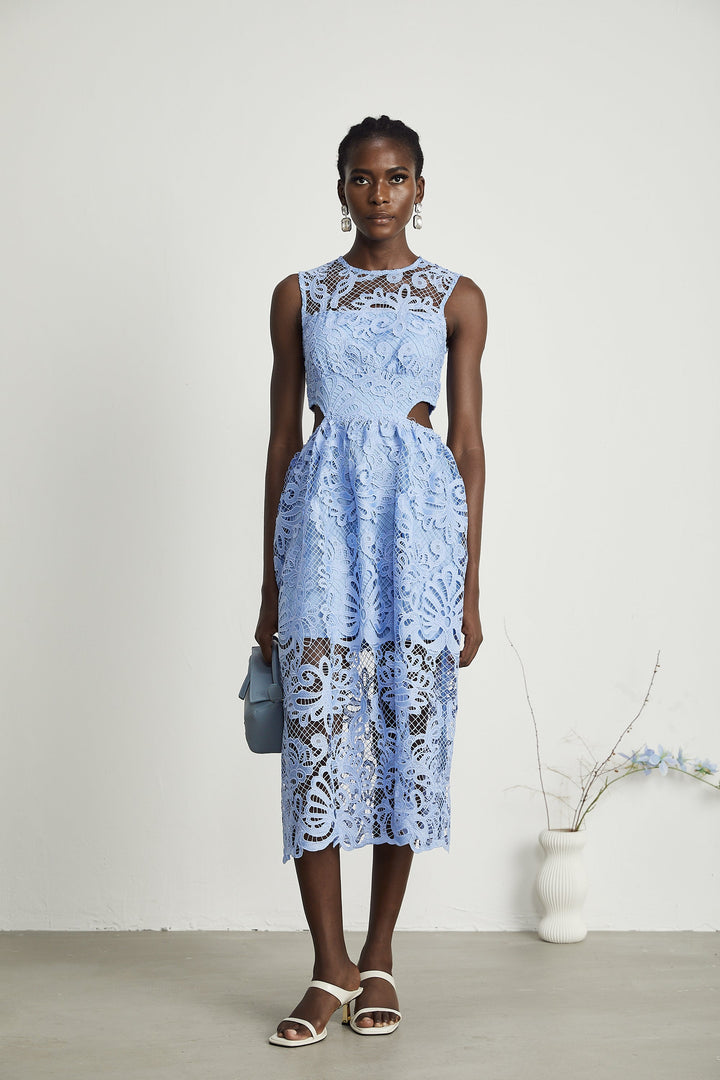 Levoire | Floral Brodé Semi Transparent Midi Robe