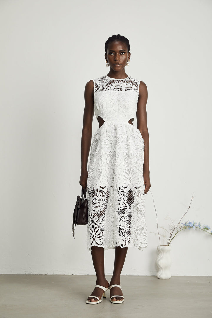 Levoire | Guipure Dentelle Robe Midi Sans Manches