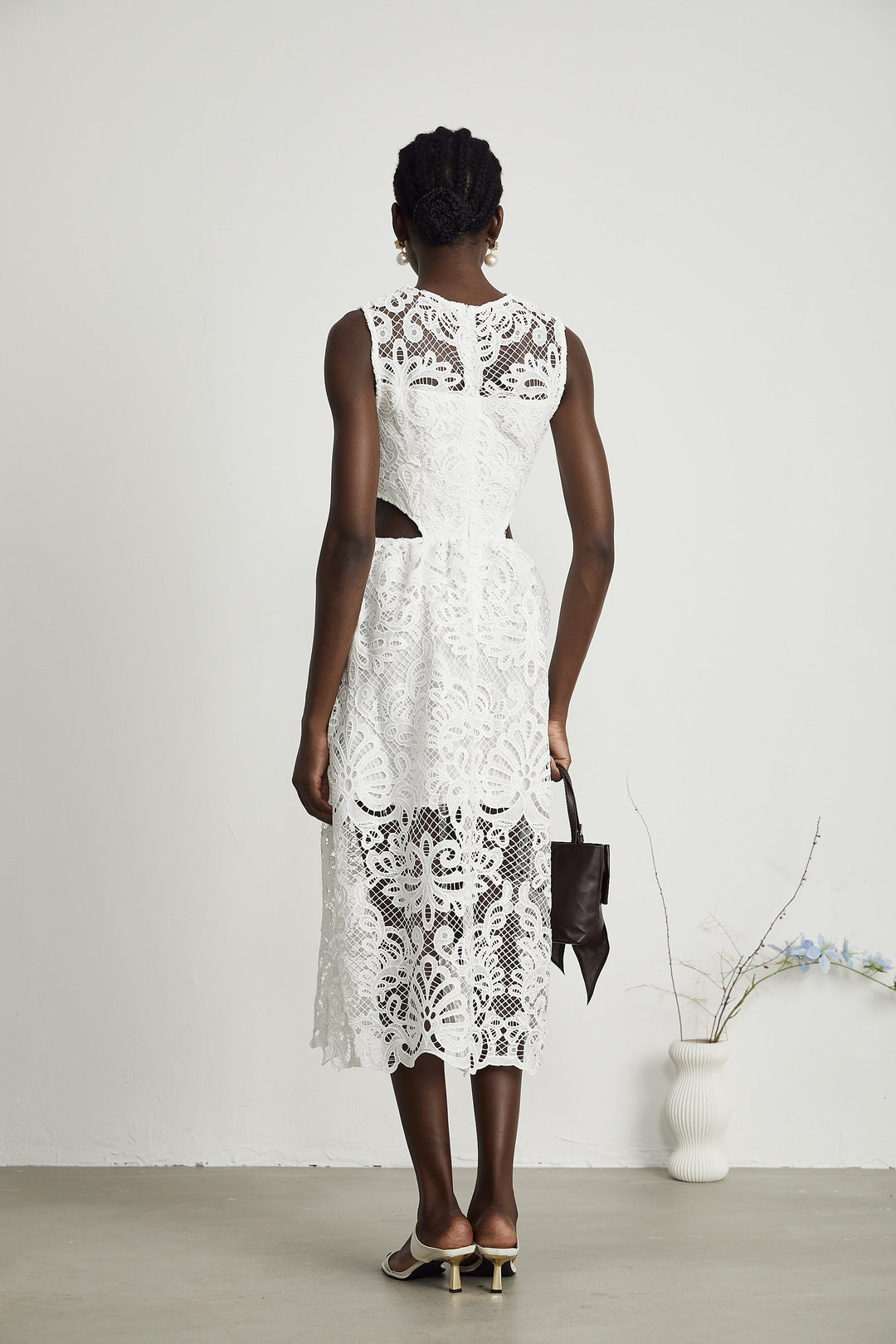 Levoire | Guipure Dentelle Robe Midi Sans Manches