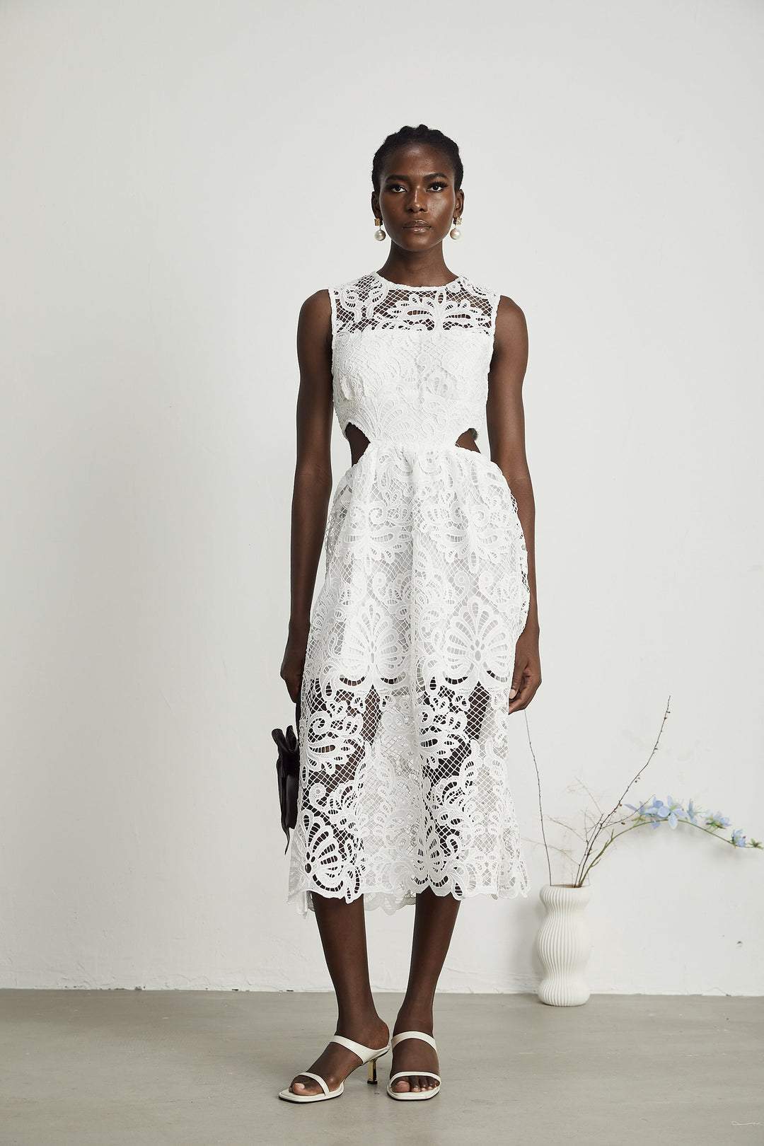 Levoire | Guipure Dentelle Robe Midi Sans Manches